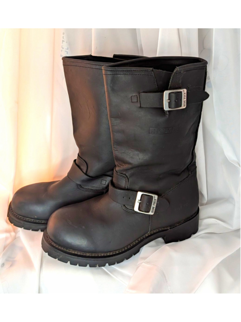 Ride Tecs 1440 Men’s Black Leather Engineer Motorcycle Biker Boots Sz 9m